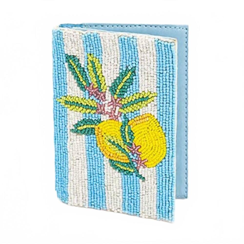 NEW AMERICA & BEYOND women's limoncello stripe passport cover in teal lemons